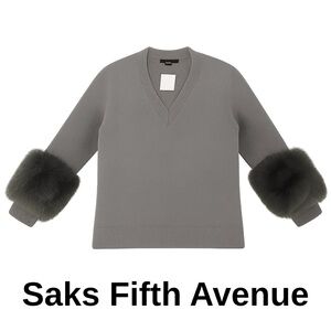 NWT Saks Fifth Avenue Gray Luxe Sweater with Faux Fur Cuffs